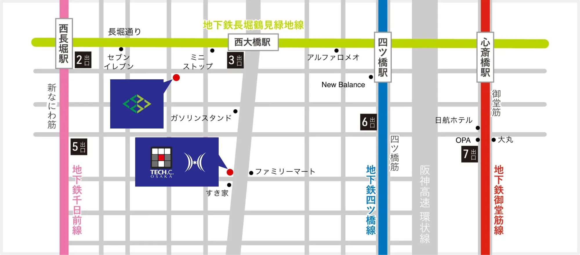 大阪テック｜OCA大阪デザイン＆テクノロジー専門学校の周辺地図